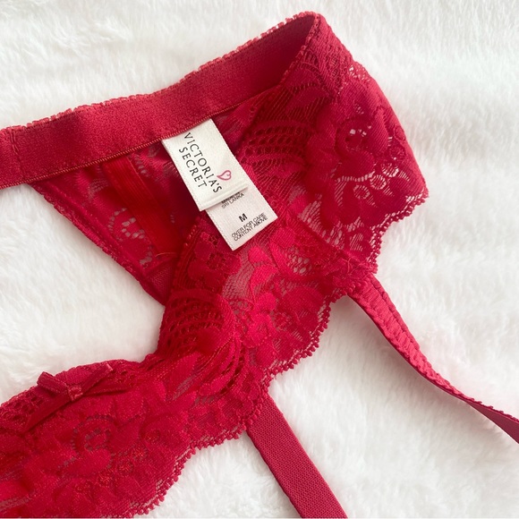 90s Victoria’s Secret Red Stretch Floral Lace Bra Garter Belt 2 PC Set 34B - Picture 7 of 8